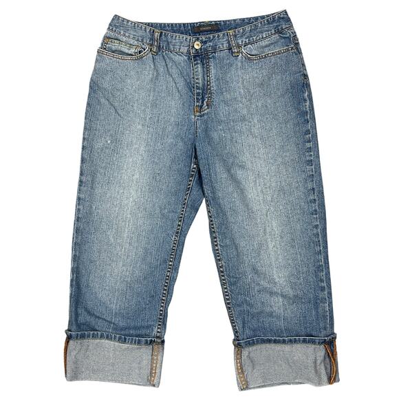 Liz Claiborne Capri Jeans Sz 12 Light Wash Rolled Hem VTG Cotton Denim Retro - Picture 1 of 9